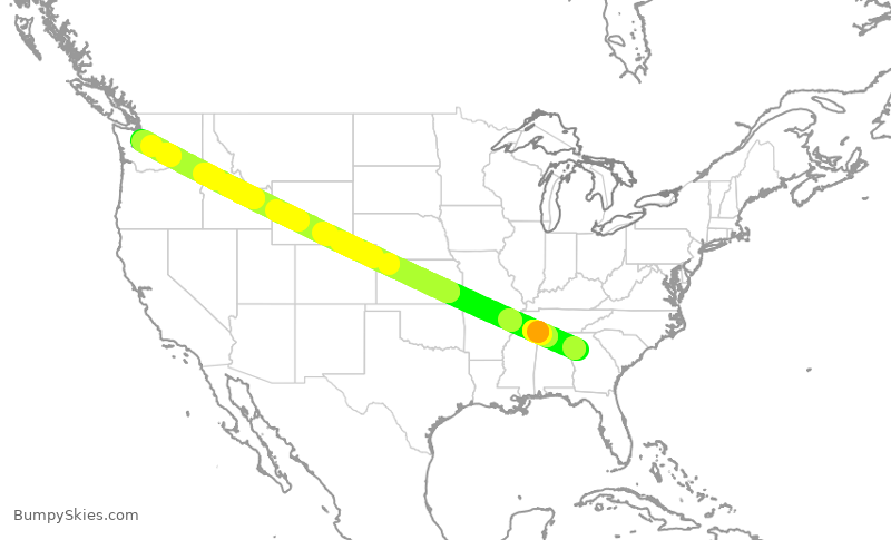 Turbulence forecast map for DAL472, ATL to SEA