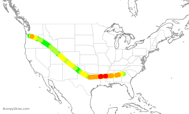 Turbulence forecast map for DAL478, ATL to PDX