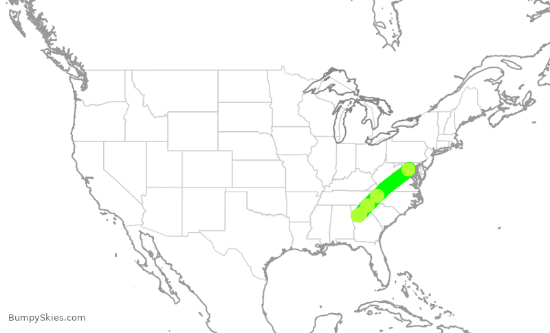 Turbulence forecast map for DAL478, DCA to ATL