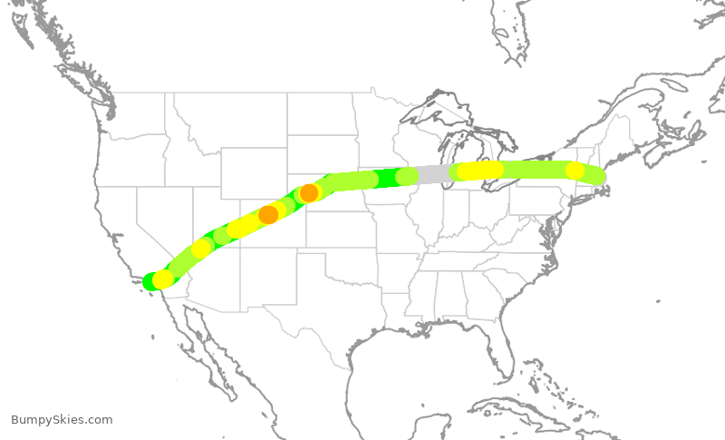 Turbulence forecast map for DAL479, BOS to LAX