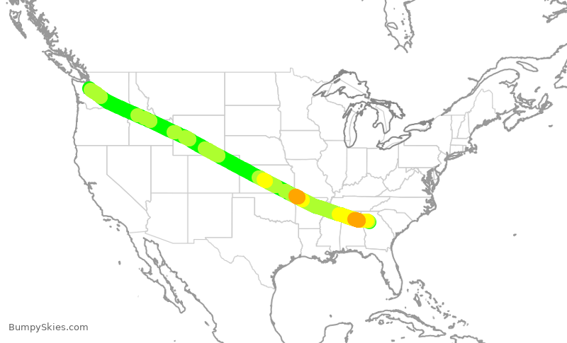 Turbulence forecast map for DAL481, ATL to SEA