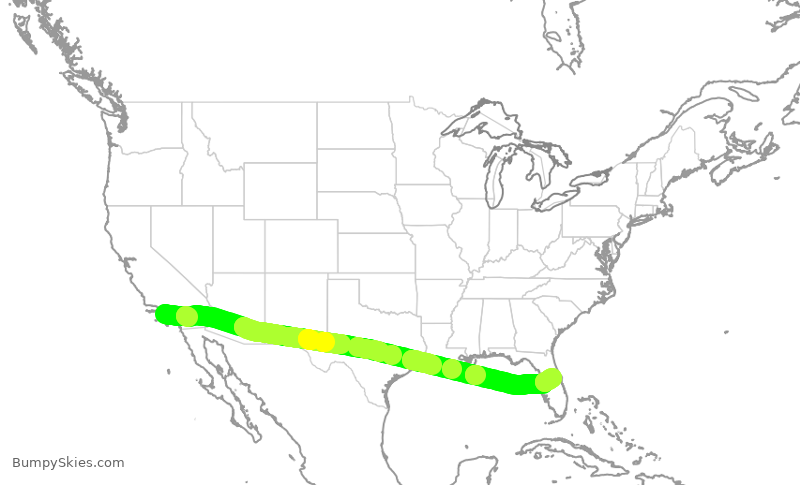 Turbulence forecast map for DAL482, LAX to MCO