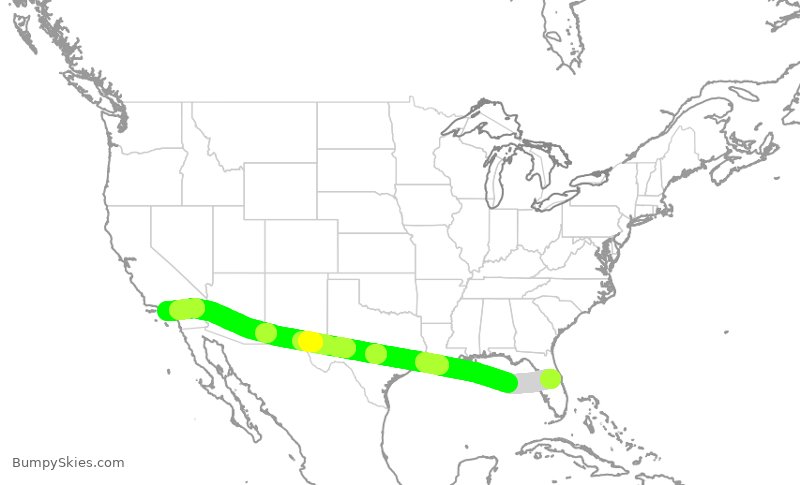 Turbulence forecast map for DAL484, MCO to LAX
