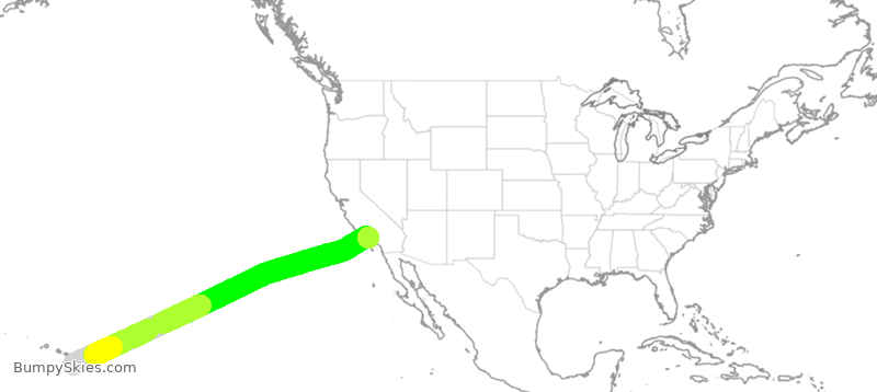 Turbulence forecast map for DAL486, KOA to LAX