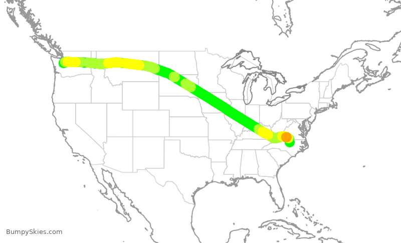 Turbulence forecast map for DAL489, SEA to RDU