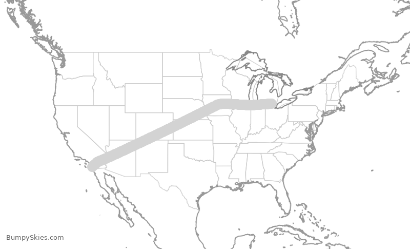Turbulence forecast map for DAL492, SAN to DTW