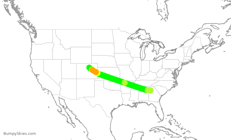 Turbulence forecast map for DAL493, ATL to DEN