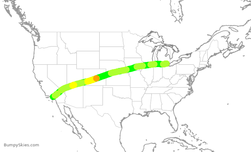 Turbulence forecast map for DAL494, LAX to DTW