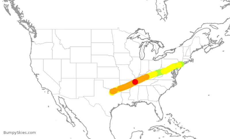 Turbulence forecast map for DAL496, JFK to DFW