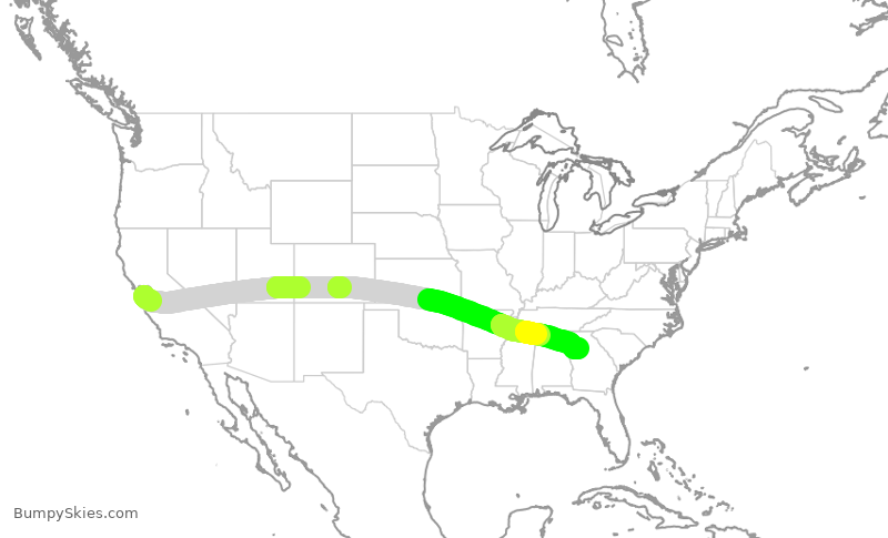 Turbulence forecast map for DAL498, SJC to ATL