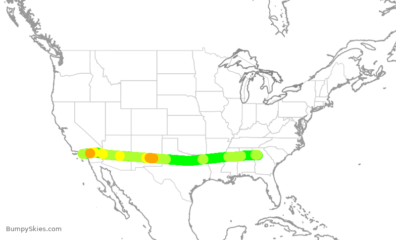 Turbulence forecast map for DAL500, ATL to LAX