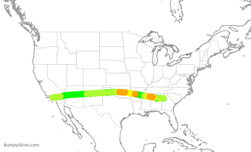 Turbulence forecast map for DAL501, ATL to LAX