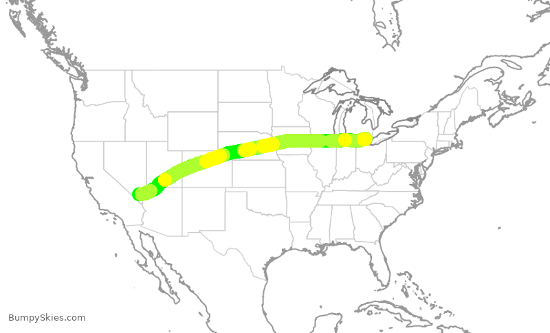 Turbulence forecast map for DAL502, LAS to DTW