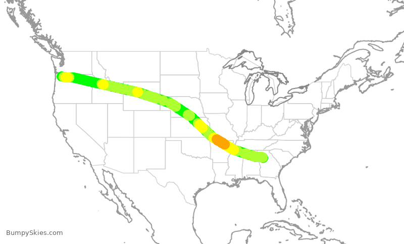 Turbulence forecast map for DAL503, ATL to PDX
