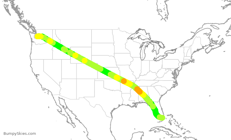 Turbulence forecast map for DAL506, SEA to MIA