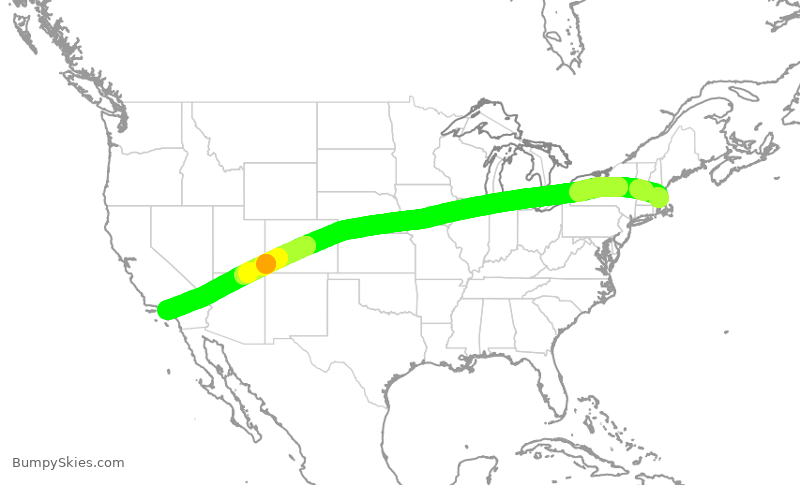 Turbulence forecast map for DAL508, BOS to LAX