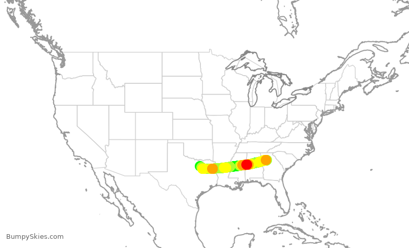 Turbulence forecast map for DAL512, ATL to DAL