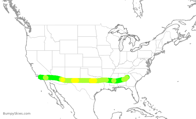 Turbulence forecast map for DAL515, LAX to ATL