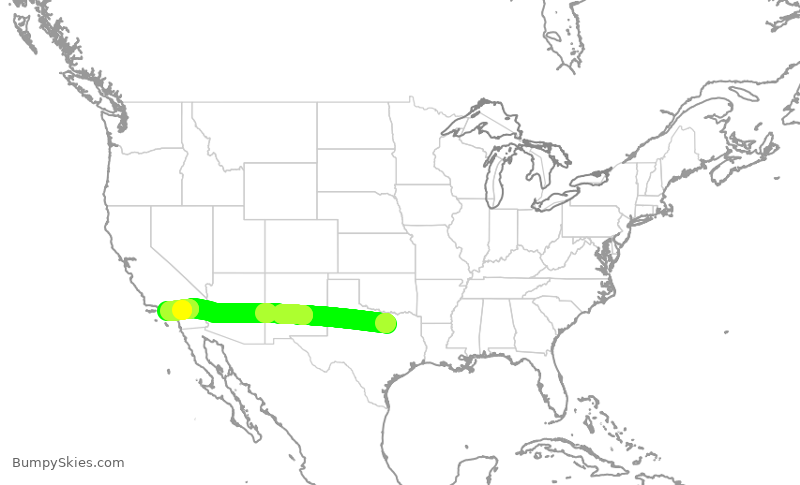 Turbulence forecast map for DAL521, DFW to LAX