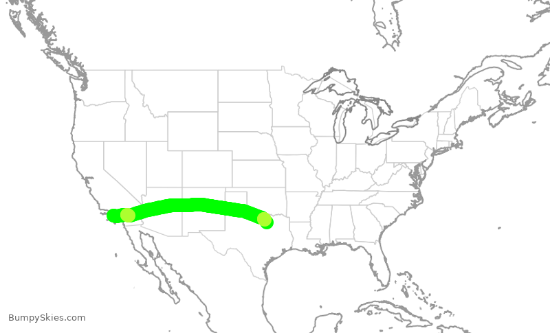 Turbulence forecast map for DAL521, LAX to DFW