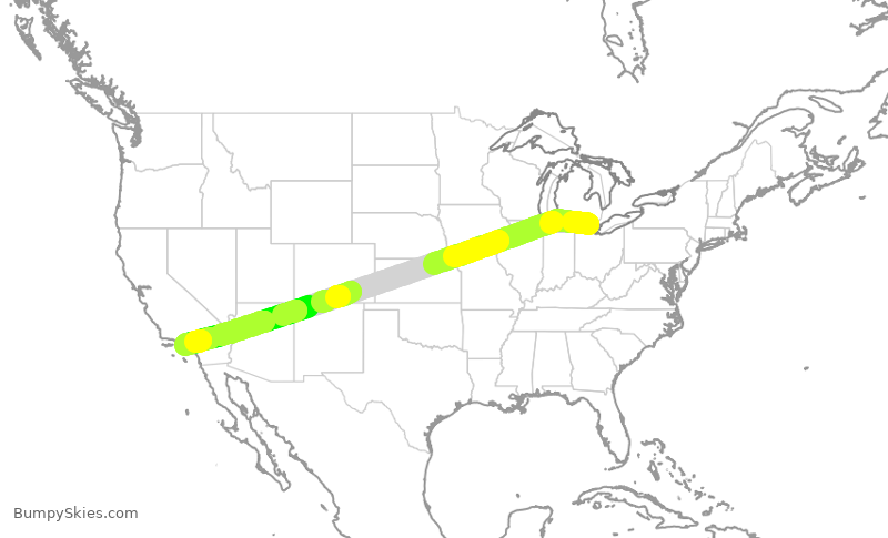 Turbulence forecast map for DAL523, DTW to LAX
