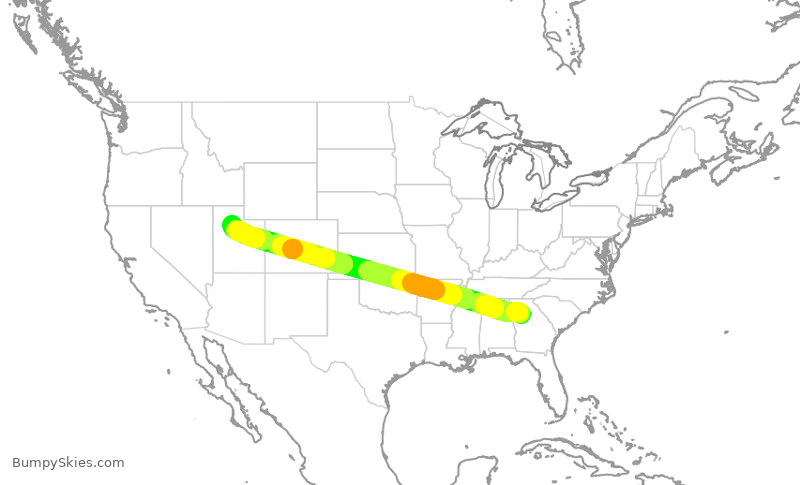 Turbulence forecast map for DAL526, ATL to SLC