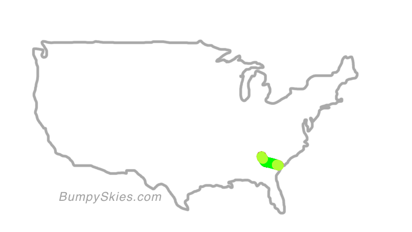 Map of continental US with illustrated flight path and turbulence forecast (described in text below)