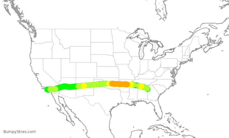 Turbulence forecast map for DAL528, LAX to ATL