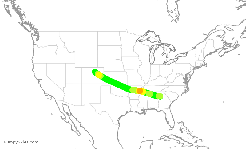 Turbulence forecast map for DAL530, ATL to DEN