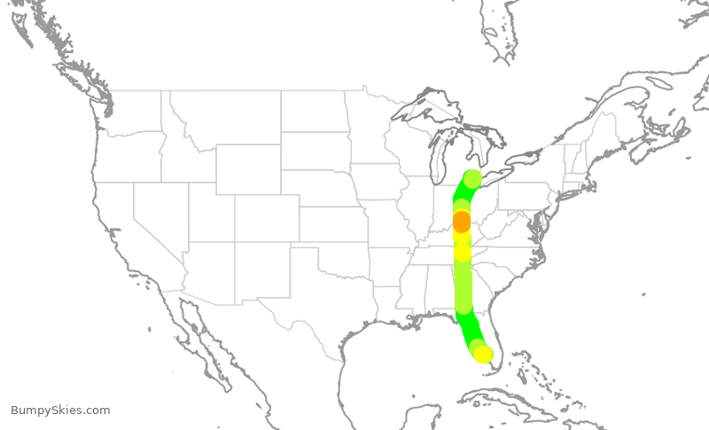 Turbulence forecast map for DAL530, DTW to RSW