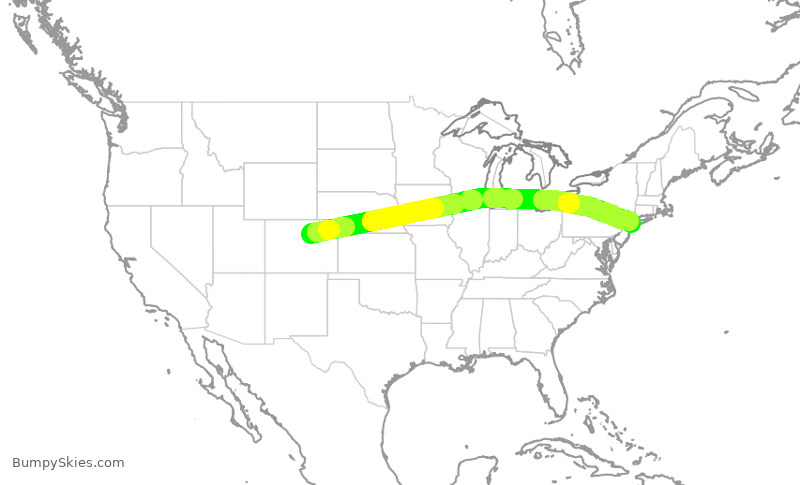 Turbulence forecast map for DAL532, DEN to JFK