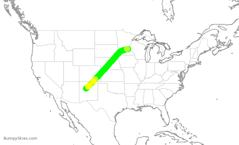 Turbulence forecast map for DAL535, ABQ to MSP