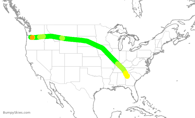Turbulence forecast map for DAL539, ATL to PDX