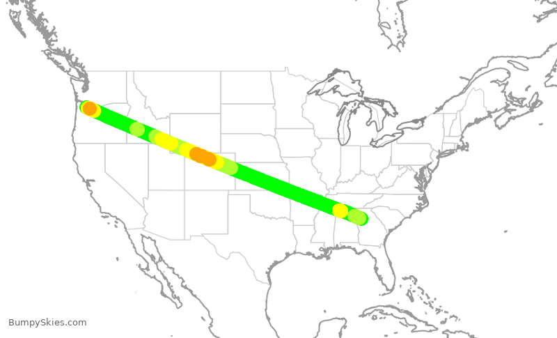 Turbulence forecast map for DAL539, PDX to ATL