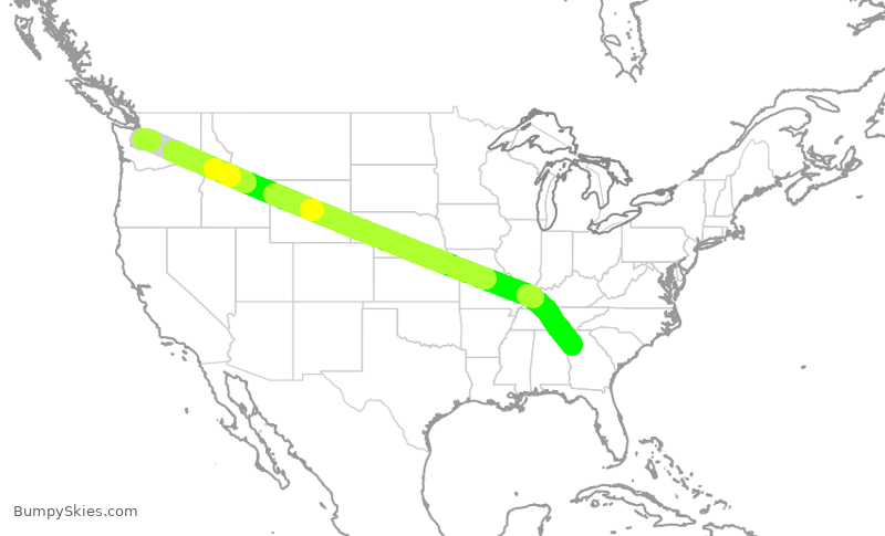 Turbulence forecast map for DAL542, SEA to ATL