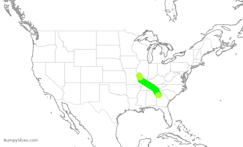 Turbulence forecast map for DAL543, ATL to STL