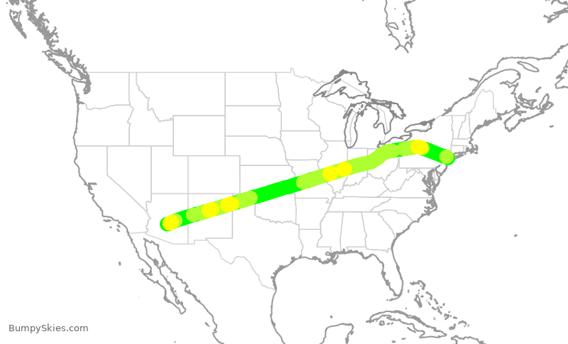 Turbulence forecast map for DAL546, PHX to JFK