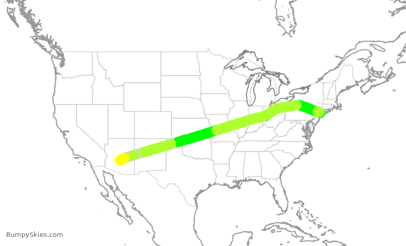 Turbulence forecast map for DAL548, PHX to JFK
