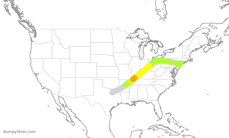 Turbulence forecast map for DAL551, DFW to LGA