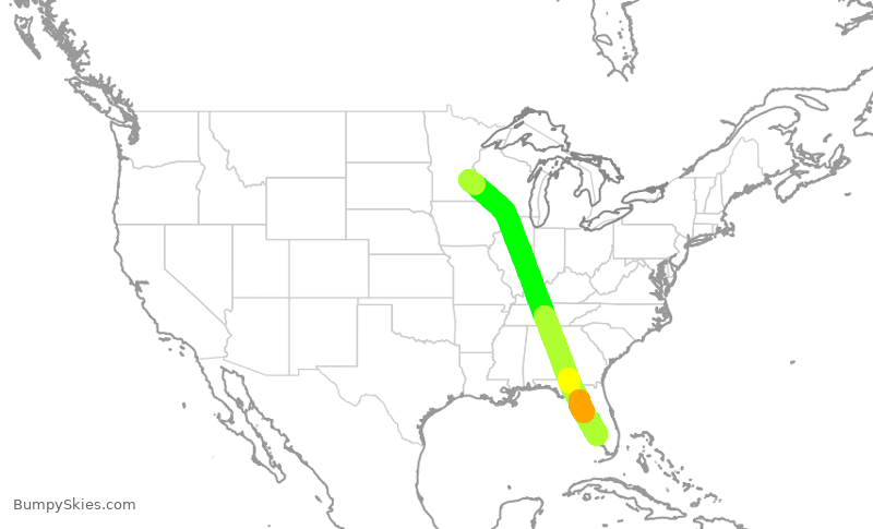 Turbulence forecast map for DAL552, MSP to RSW
