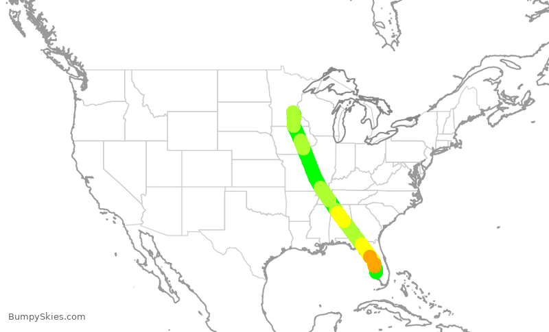 Turbulence forecast map for DAL552, RSW to MSP