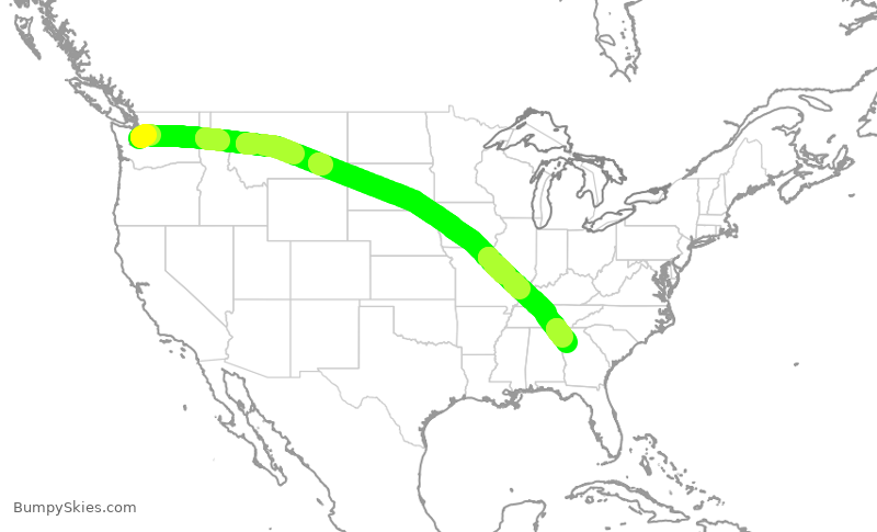 Turbulence forecast map for DAL554, SEA to ATL