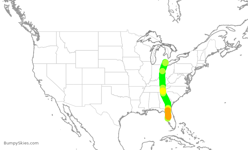 Turbulence forecast map for DAL555, DTW to TPA
