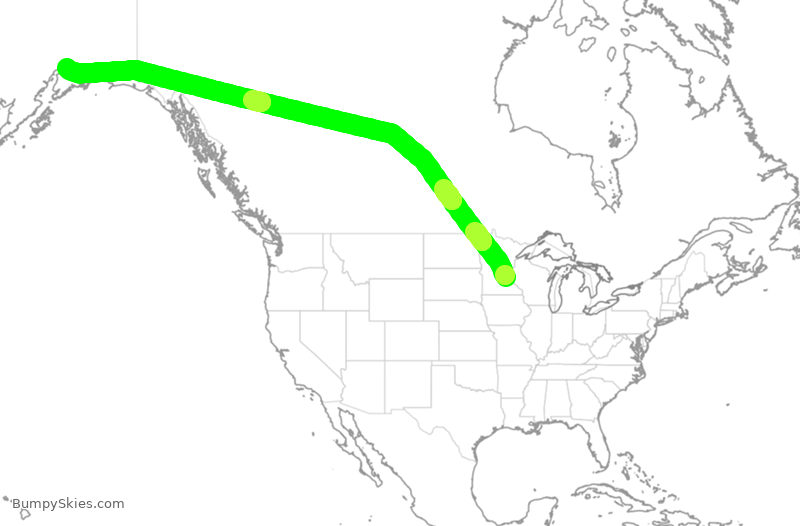 Turbulence forecast map for DAL555, MSP to ANC