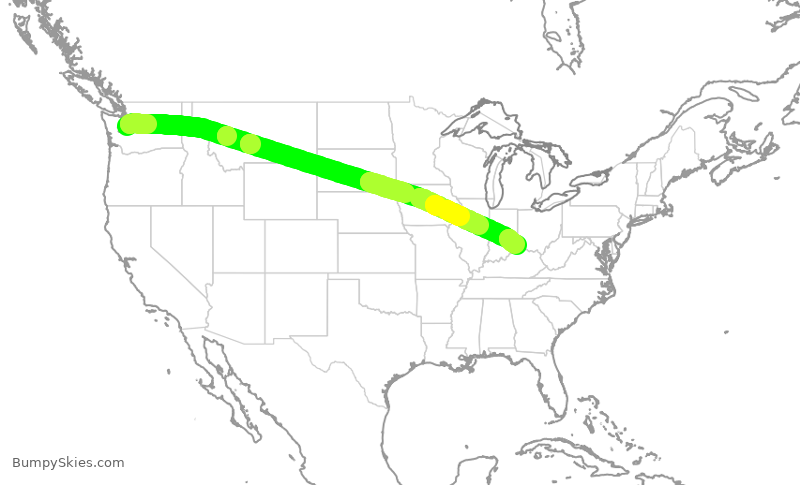 Turbulence forecast map for DAL558, SEA to CVG