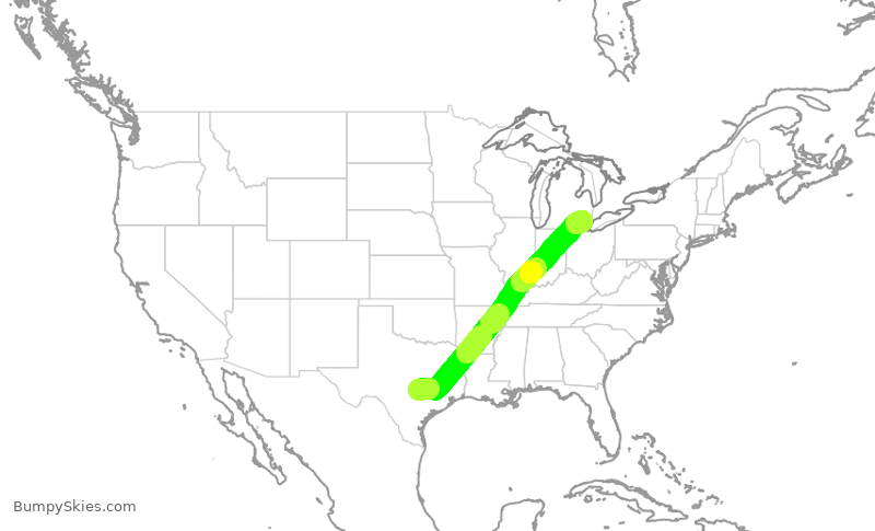 Turbulence forecast map for DAL559, AUS to DTW