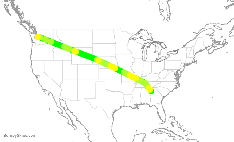 Turbulence forecast map for DAL562, SEA to ATL
