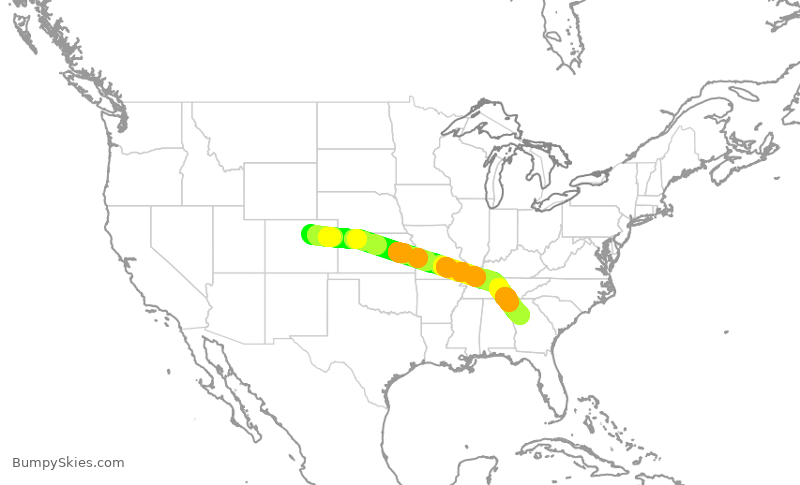 Turbulence forecast map for DAL564, DEN to ATL