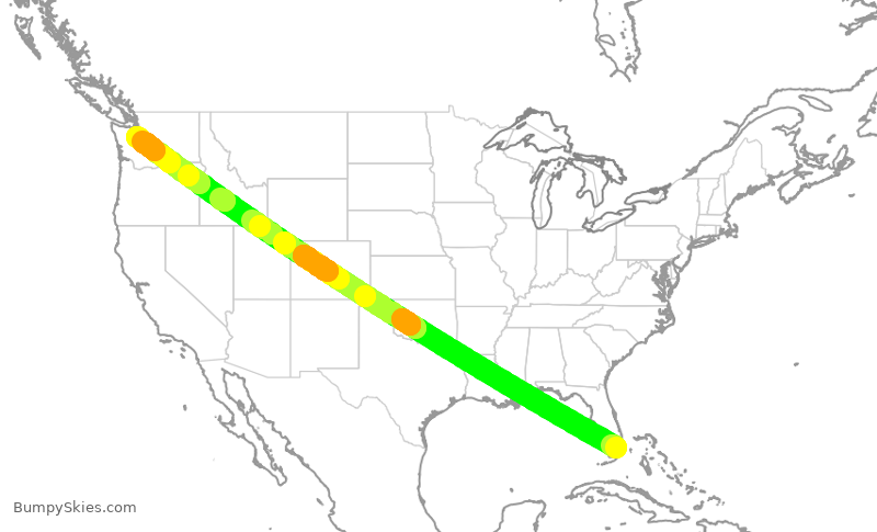 Turbulence forecast map for DAL564, MIA to SEA
