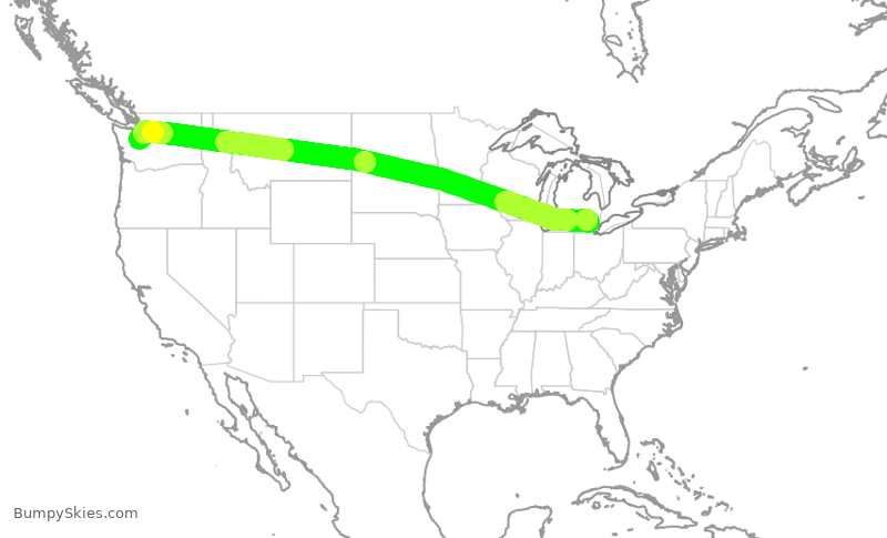 Turbulence forecast map for DAL565, DTW to SEA